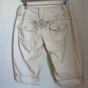 Women's Cream Embroidered Cotton Bermuda Shorts